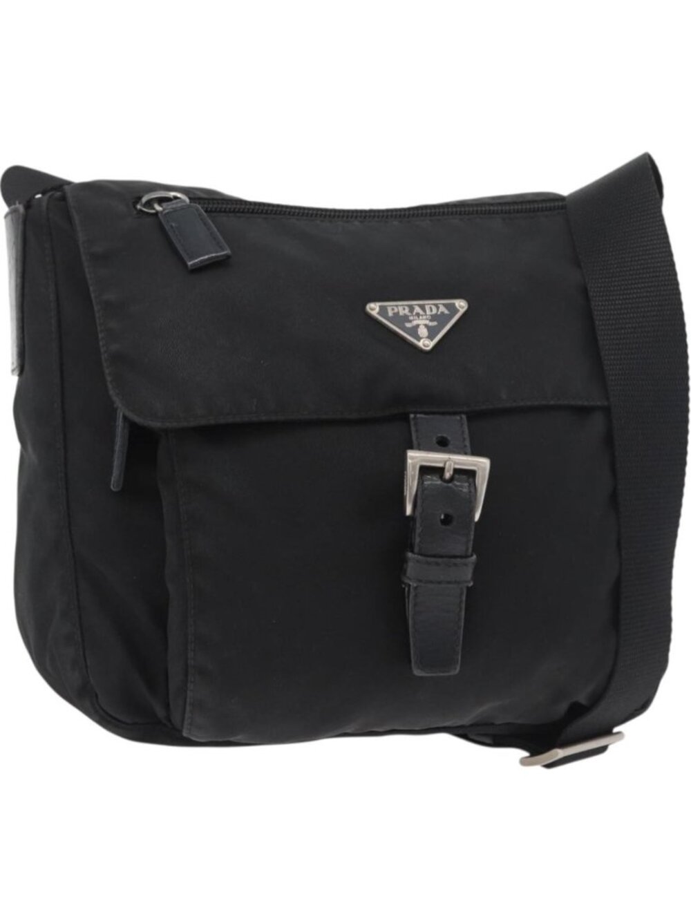 PRADA Shoulder Bag Nylon Black Silver